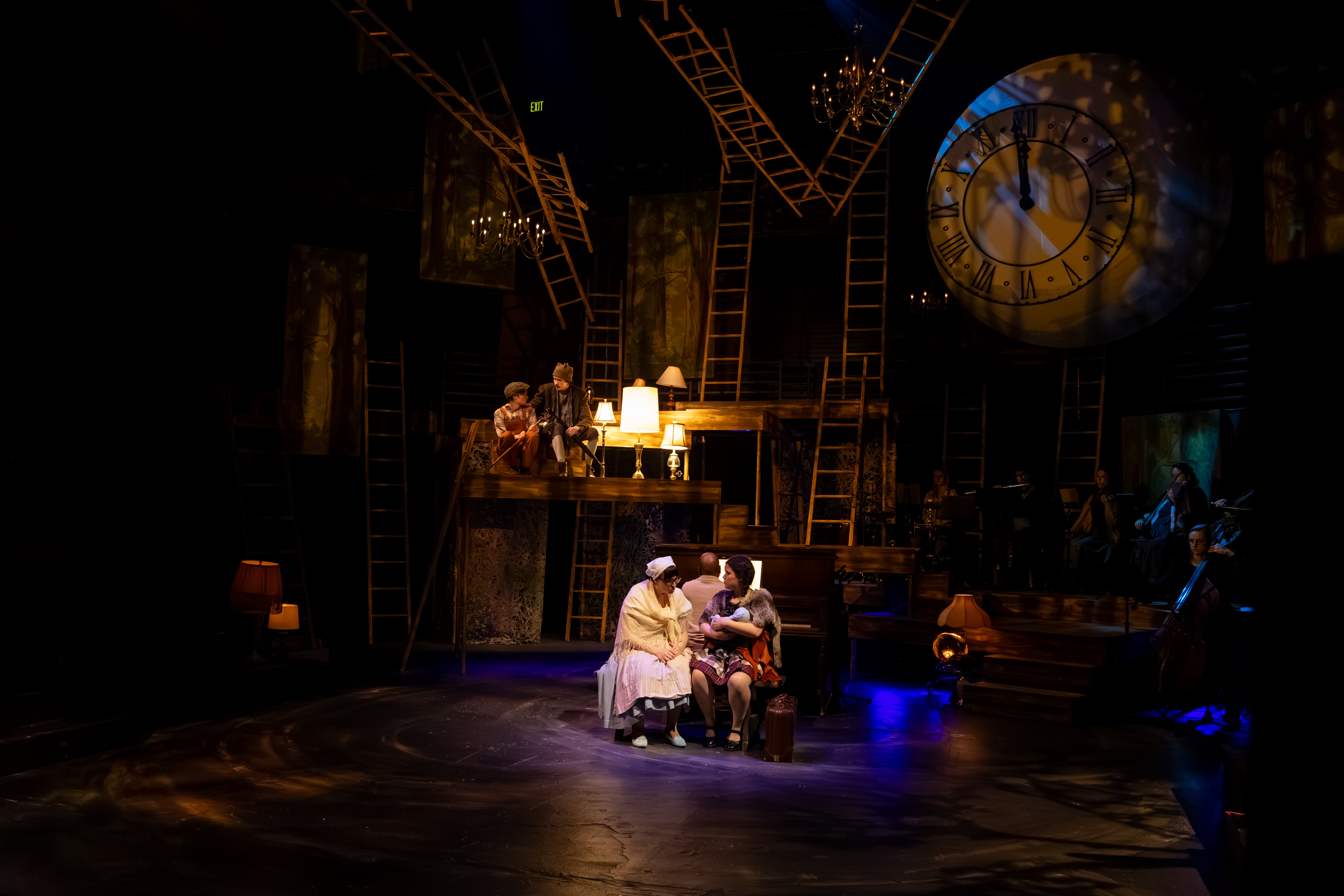 The "Into the Woods" set made the most of the Byron Theatre, with layered platforms and a combination of overhead and on-stage lighting. Courtesy of RDG Photography.