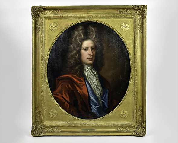 portrait of john locke painted in 1660 by sir peter lely, in a gilded gold frame