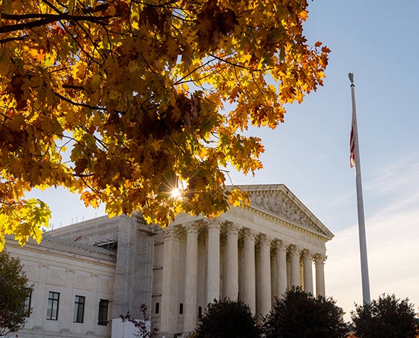 The Supreme Court building is shown in the fall