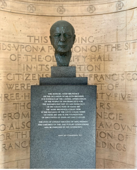 The bust of patron Avery Brundage in the foyer of the Asian Art Museum