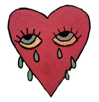 Cover art for Bleak Mystique's "Let's Pretend" -- a drawn red heart with blue eyes crying a cascade of blue tears