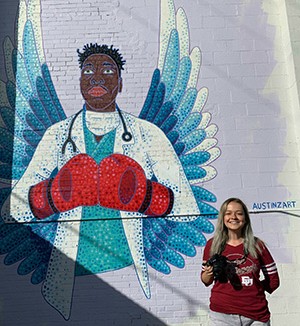 Barbara Urzua found inspiration writing a story about murals in support of front line workers, by artist Austin Zucchini-Fowler (who is also a swimming coach at DU) for her internship at 303 Magazine