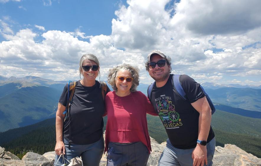 CAHSS Dean Sahara Byrne hiking with two of her faculty members.