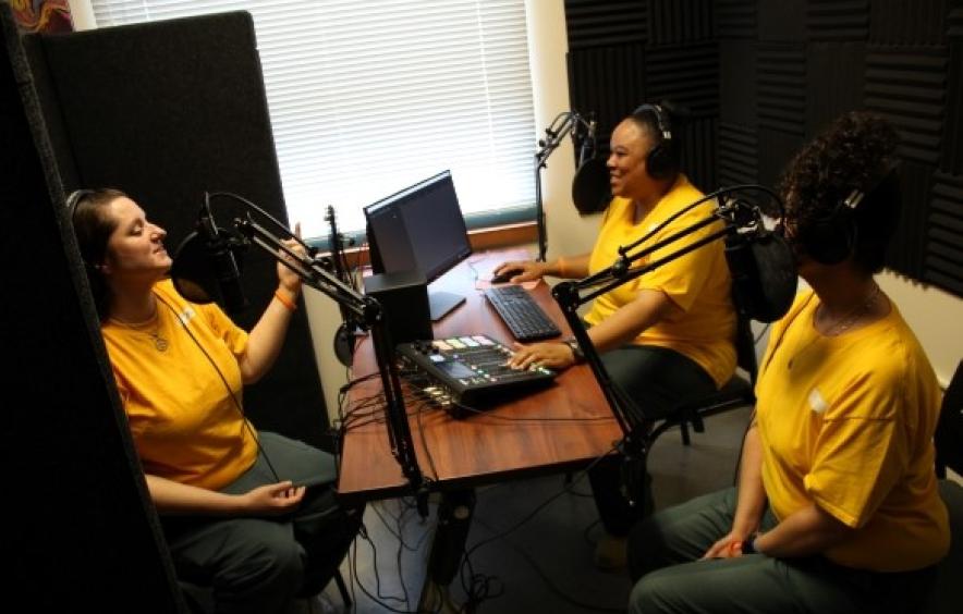 people talking on a podcast