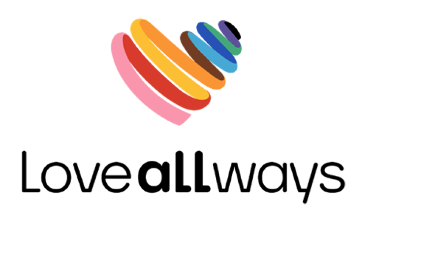 Graphic with a rainbow heart and the text "Loveallways" with the word "all" in bold.
