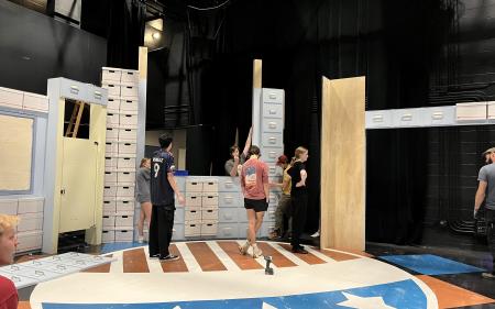 Students building a set.