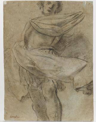 Giacomo Cavedone, "A Study of the Standing Figure of a Young Soldier (verso)"