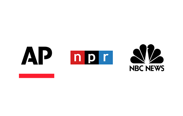 Logos for Associated Press, National Public Radio, and NBC.