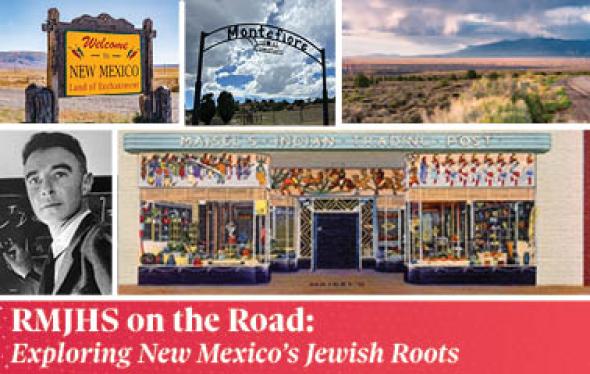 images of new mexico: road sign, cemetery gate, landscape, man doing math on a chalkboard, old storefront with southwestern decor