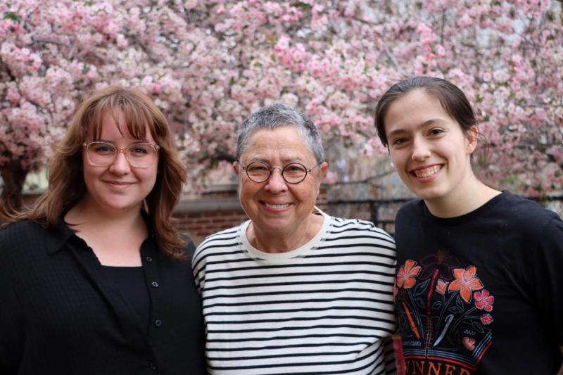 Sister Fred smiling with students