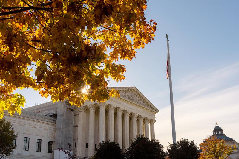 The Supreme Court building is shown in the fall