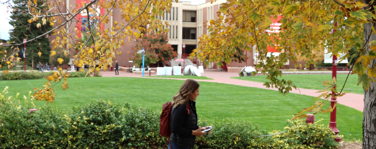 student walking on campus