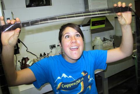 Student working with film