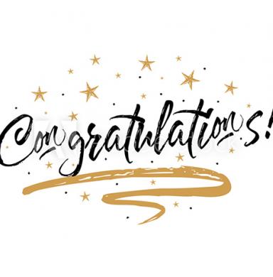 Congratulations banner with gold stars and swirls