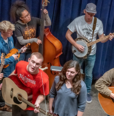 Lamont Bluegrass Ensemble performs together.