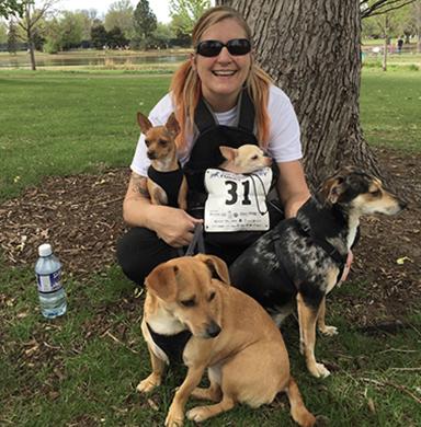 Sarah Gjertson with her Dogs at Furry Scurry 5k