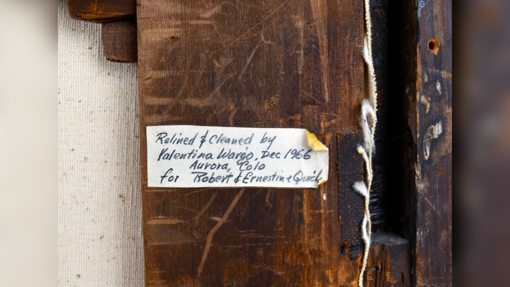 back inscription on frame of Sir Lelys painting
