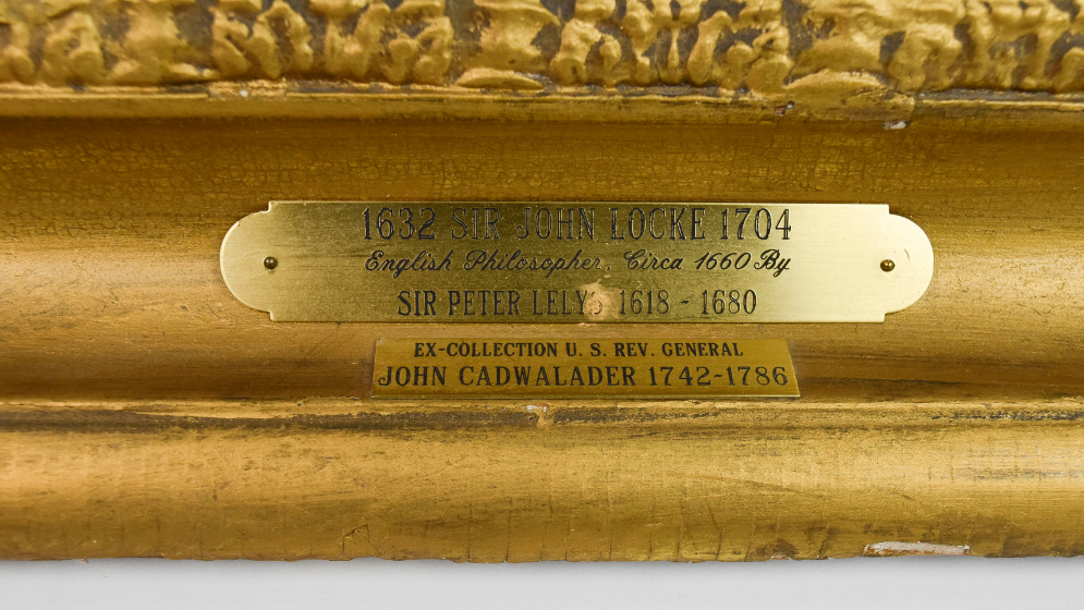 Gold frame label on Sir Lelys painting